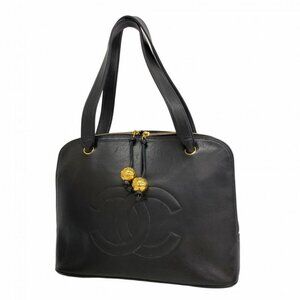 Chanel Shoulder Bag Lambskin Black Gold